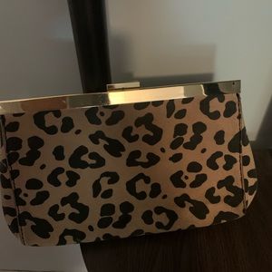 J.Crew suede leopard print clutch with gold clasp top.